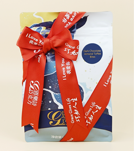 Almond Toffee Bites with Valentine's Day Ribbon